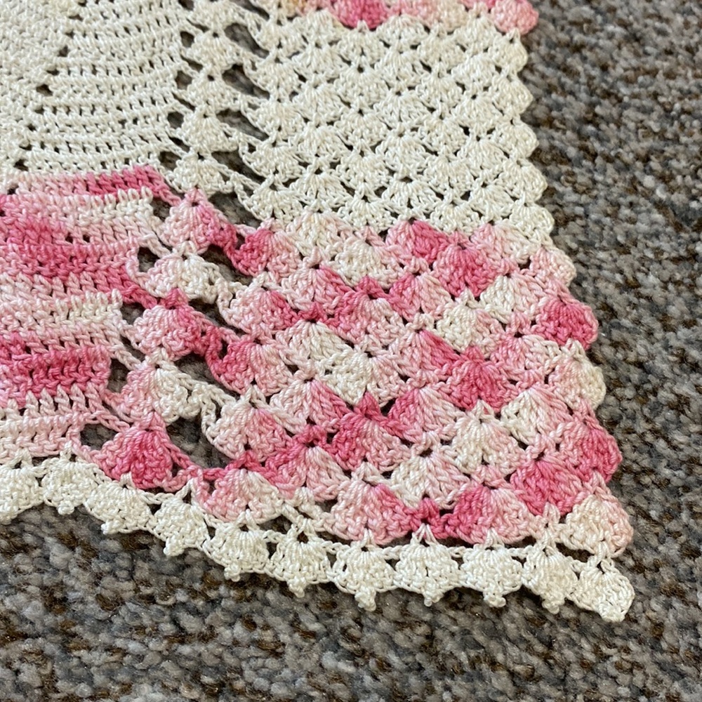 Vintage Crocheted Pink & Cream 1/2 Apron! - Picture 3 of 5